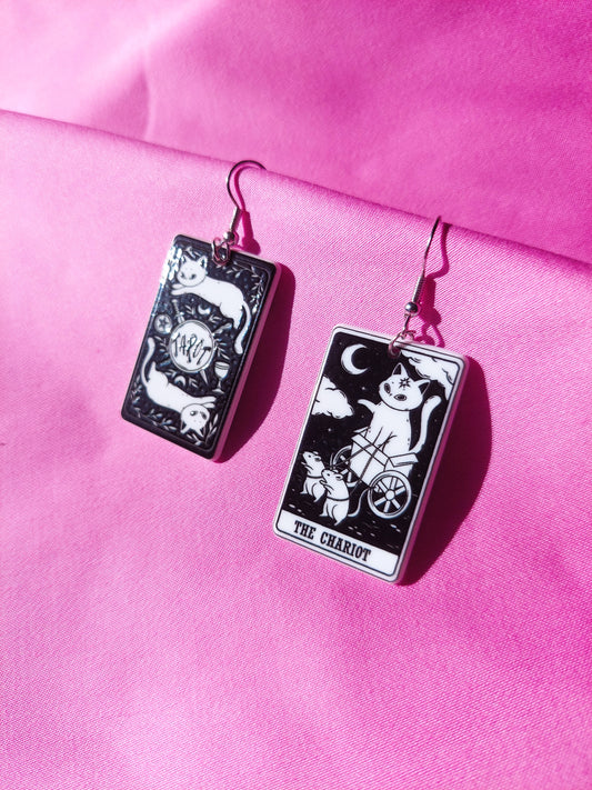 The Chariot Tarot Cat Earrings