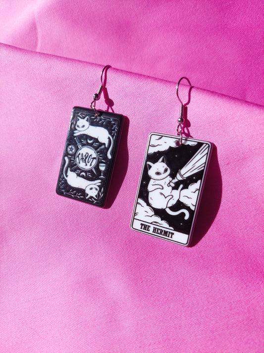 The Hermit Tarot Cat Earrings