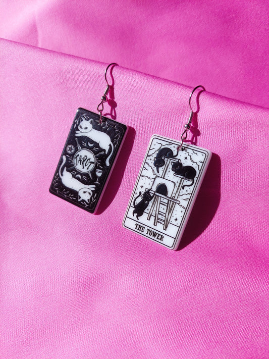 The Tower Tarot Cat Earrings