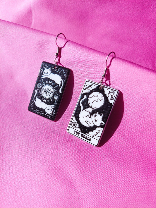 The World Tarot Cat Earrings