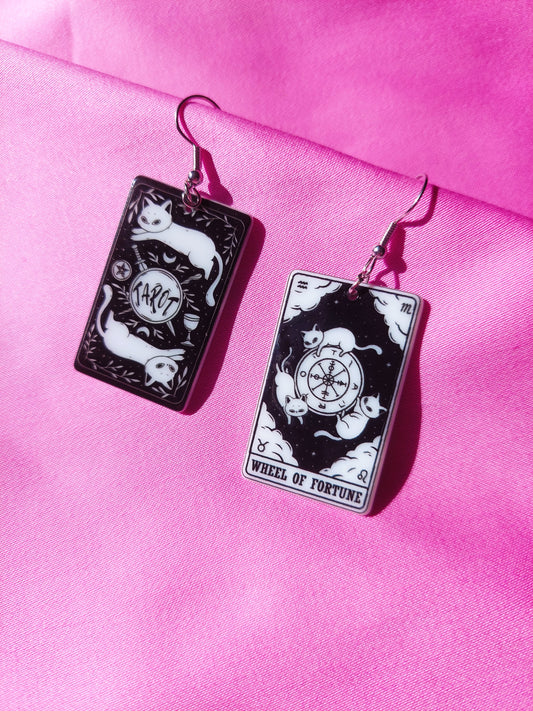 Wheel of Fortune Tarot Cat Earrings