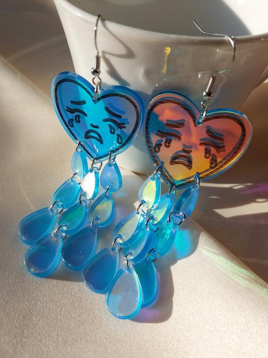 Teary Hearts Iridescent Earrings