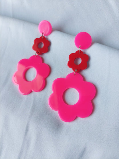 60s Mod Pink Flower Earrings