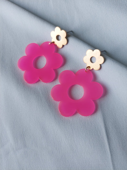 70s Pink & Gold Flower Earrings