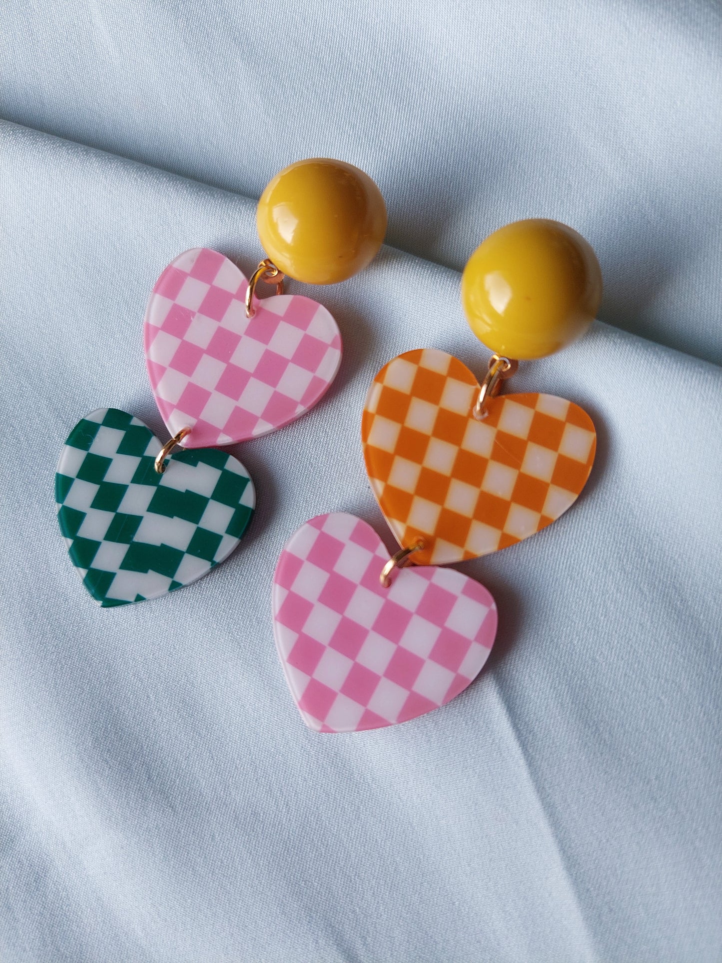 70s Checkered Heart Earrings