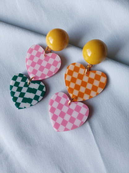 70s Checkered Heart Earrings