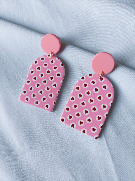 Retro Pink Heart Earrings