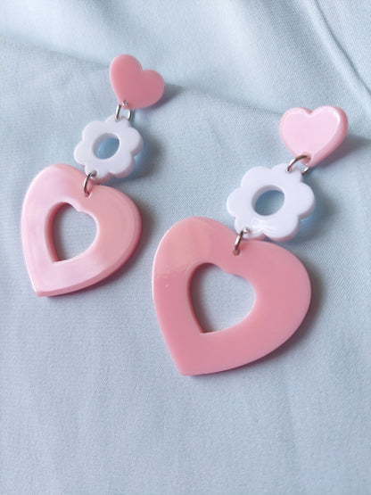 Blush Blossom Heart Earrings