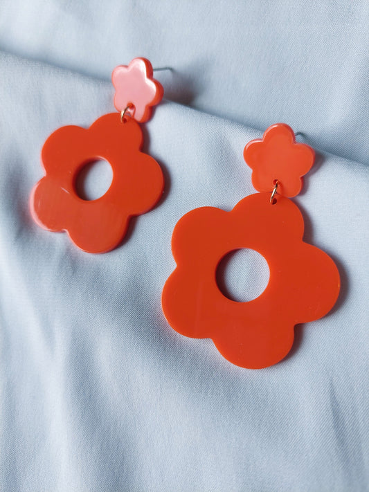 70s Rustic Orange Flower Earrings