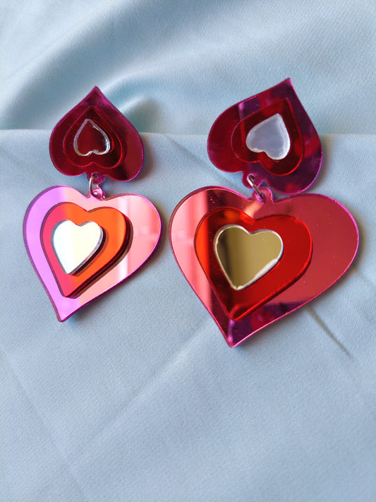 Pink Heart Mirror Earrings