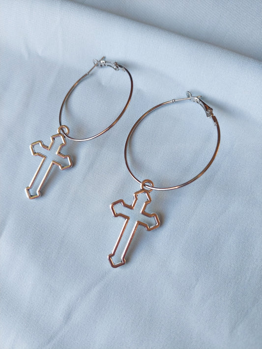 Silver Cross Hoops