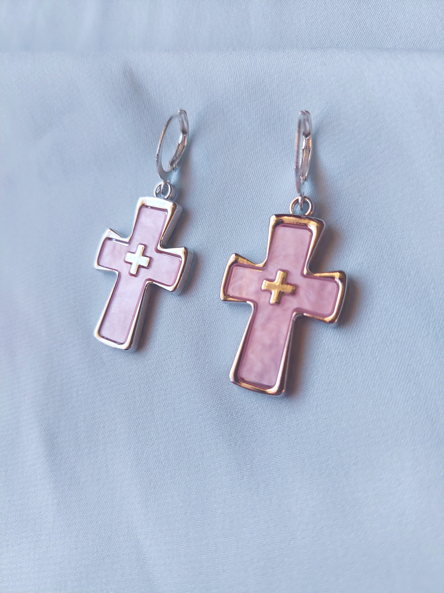 Pink Cross Earrings