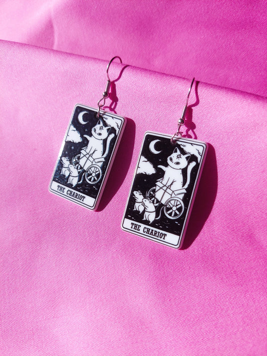 The Chariot Tarot Cat Earrings