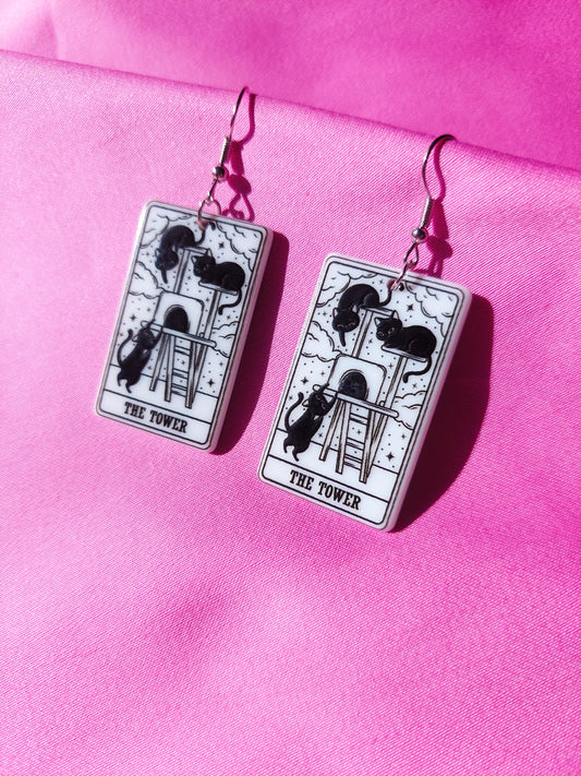 The Tower Tarot Cat Earrings