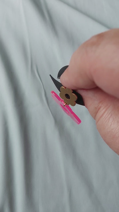 70s Pink & Gold Flower Earrings