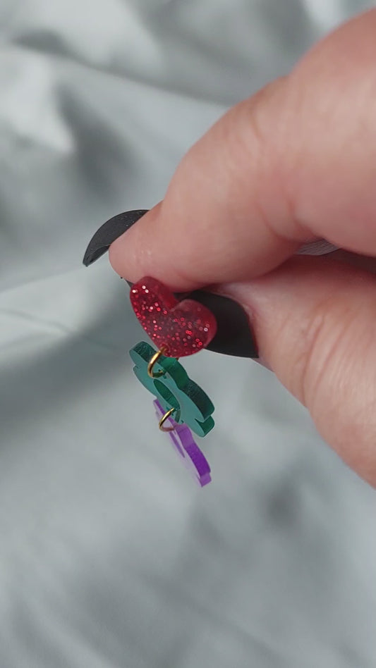 Glitter Hearts and Flower Earrings