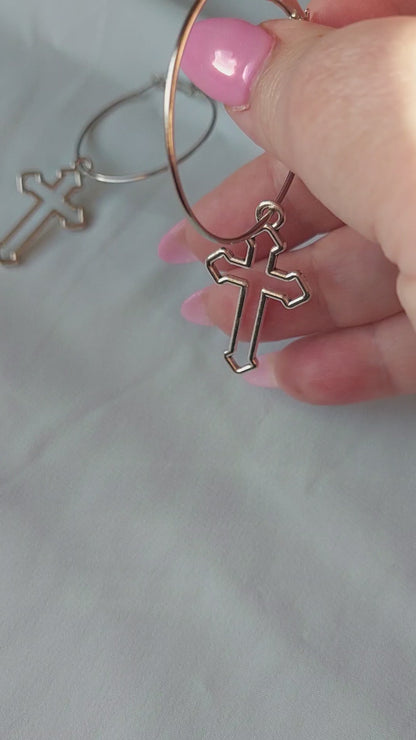 Silver Cross Hoops
