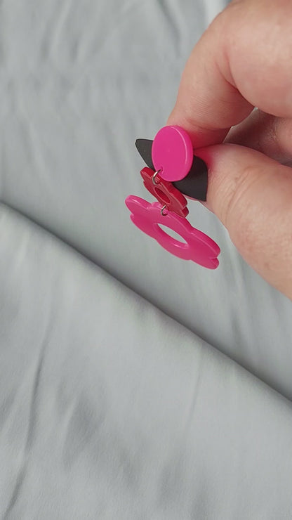 60s Mod Pink Flower Earrings