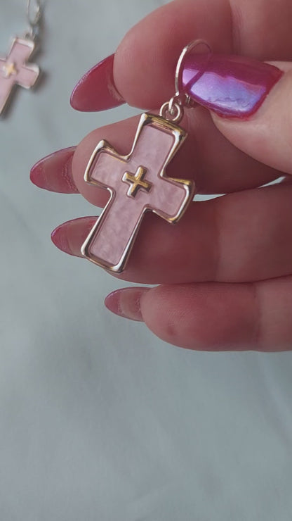 Pink Cross Earrings