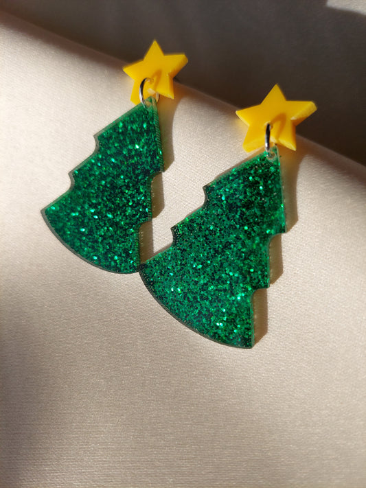 Christmas Glitter Tree Earrings