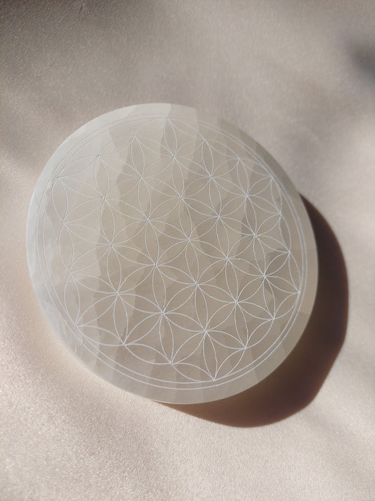 Selenite Flower of Life Plate