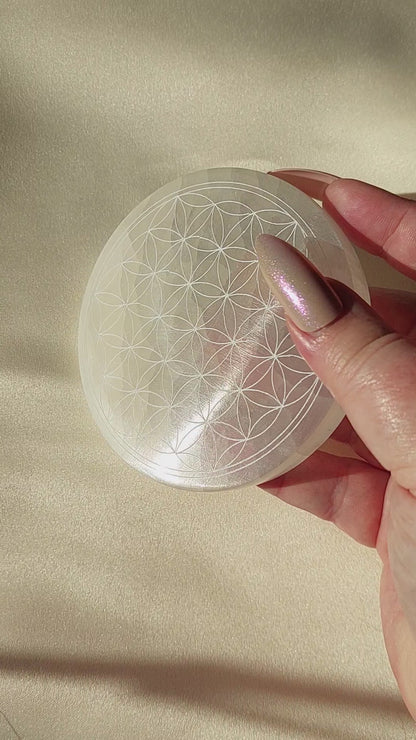 Selenite Flower of Life Plate