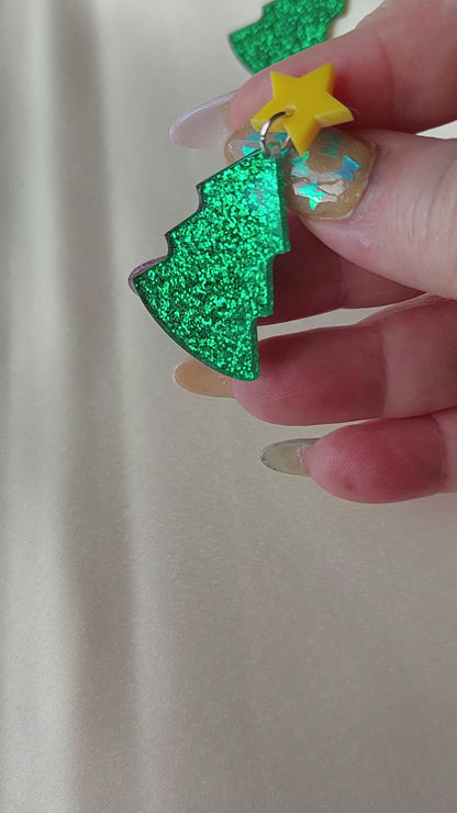 Christmas Glitter Tree Earrings